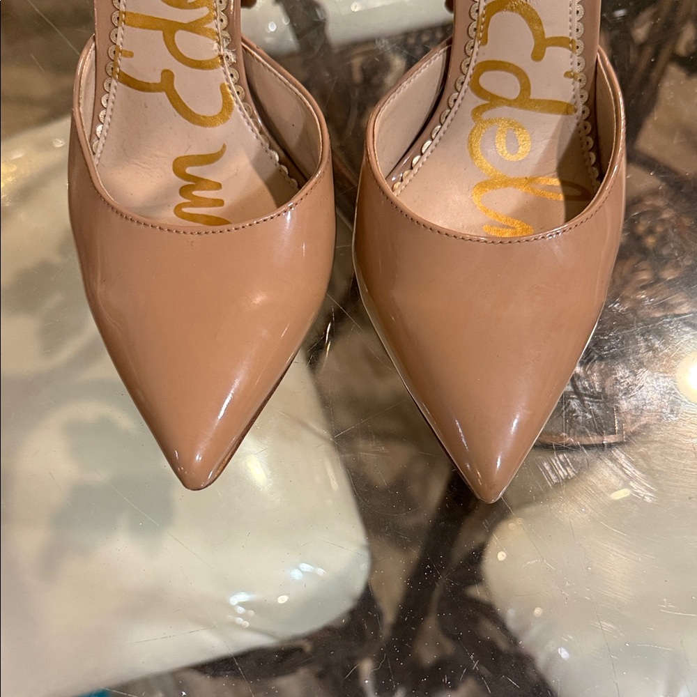 Sam Edelman Nude Patent Pointed-Toe Ankle-Strap Pumps - Picture 3 of 3